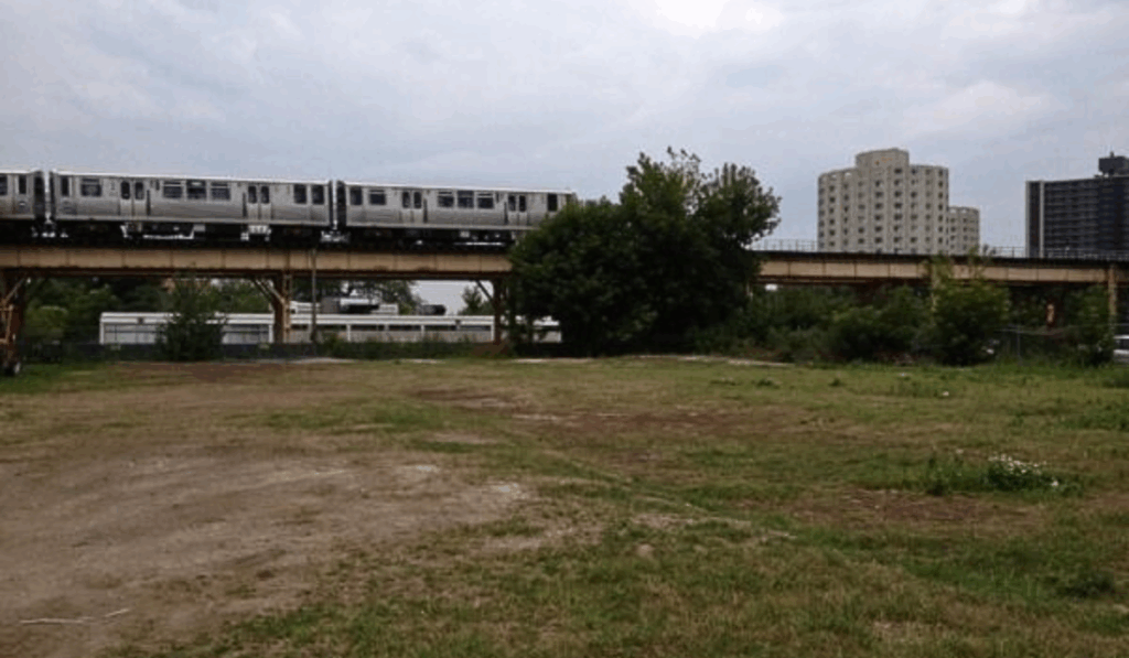 The grassy lot in this photo is where the former Four Deuces at 2222 S. Wabash Avenue, Chicago, IL once stood. 