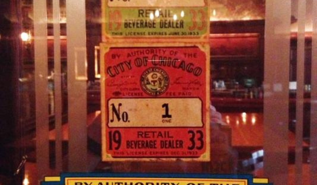 prohibition license inside of the berghoff in Chicago