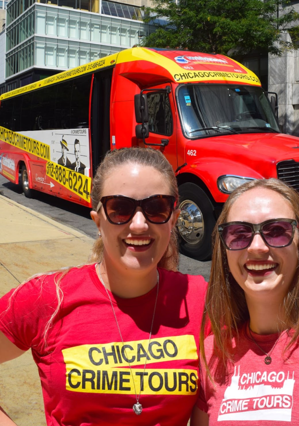 chicago crime tour guides in front of the crime tour bus