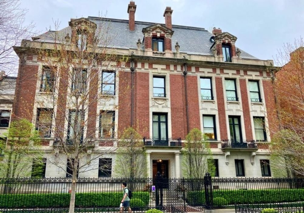 exterior view of the original playboy mansion in chicago