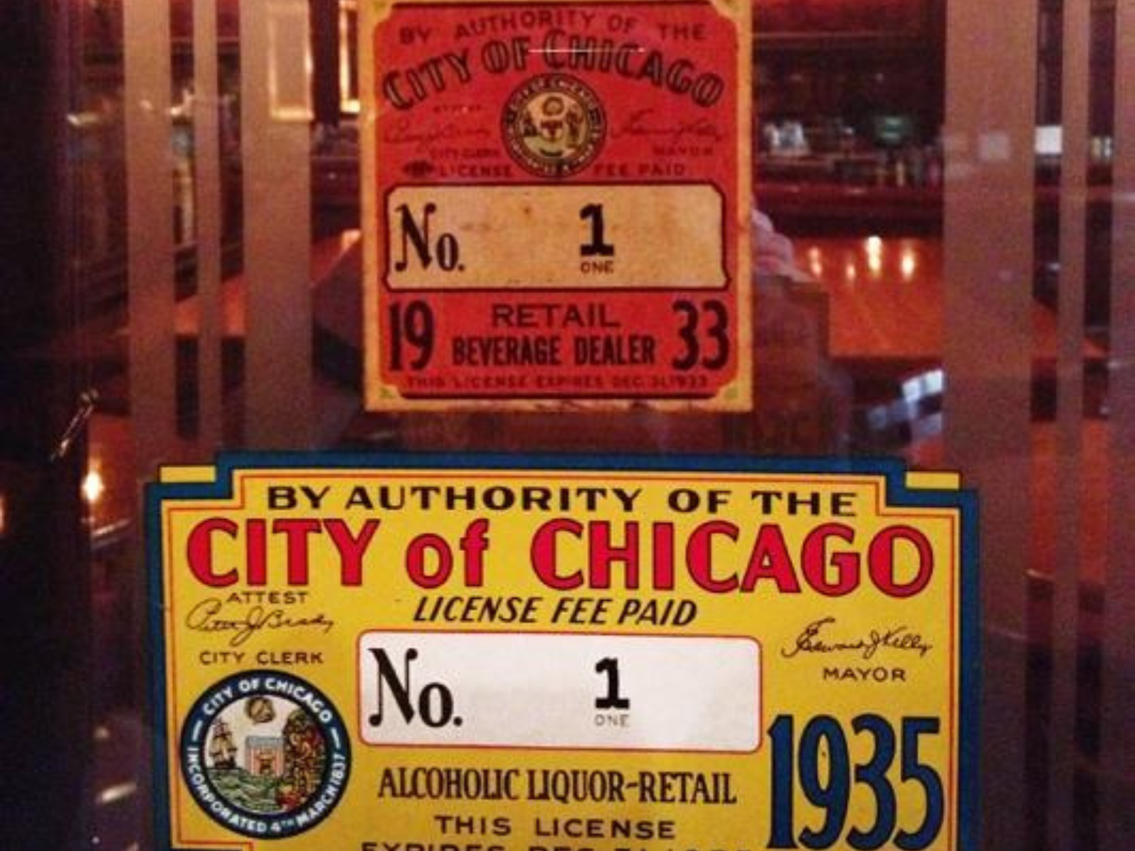 image of the first liquor licenses issued at the end of prohibition to to the Berghoff