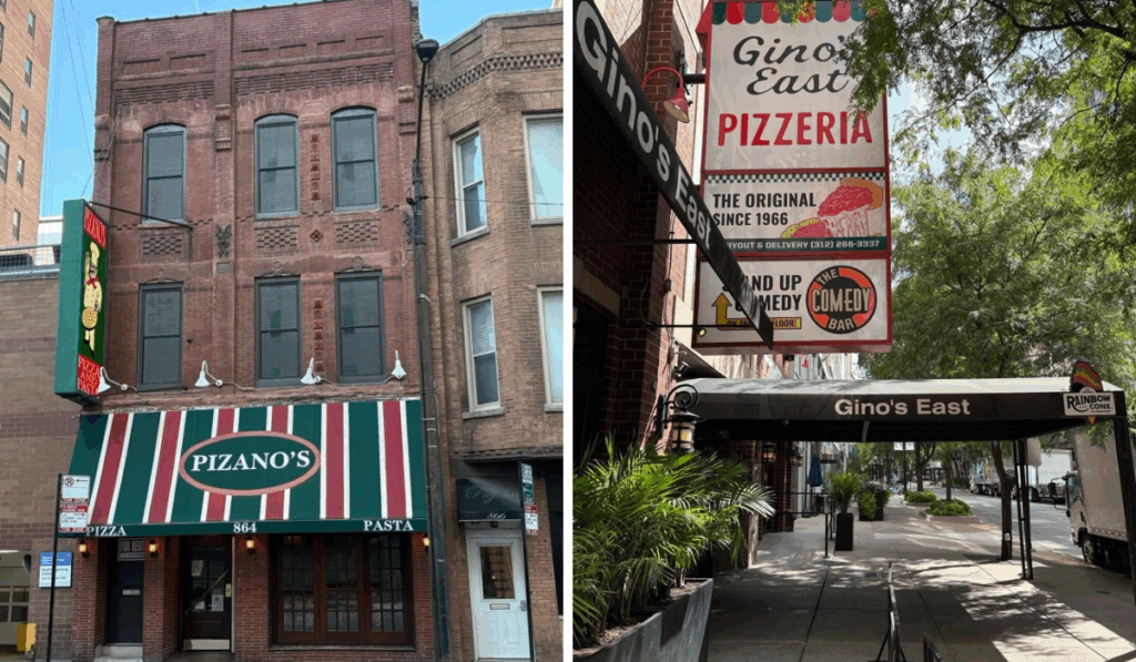 pizzano's and gino's pizza deep dish pizza in chicago
