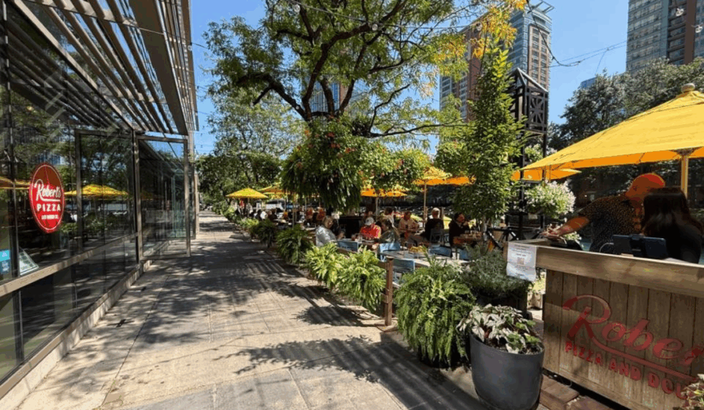 sidewalk in front of roberts pizza and dough in chicago